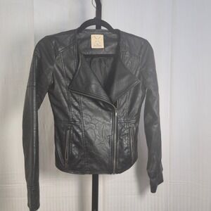 Urban Outfitters Pins & Needles Black Faux Leather Moto Jacket XS Women Full Zip